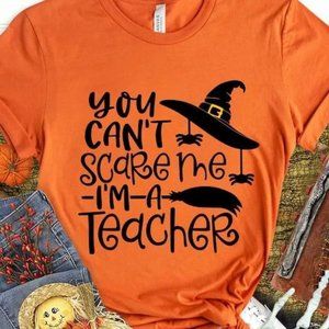 H0711 Halloween Teacher Spooky Trick Or Teach Fall School Ghost Pumpkin Skeleton